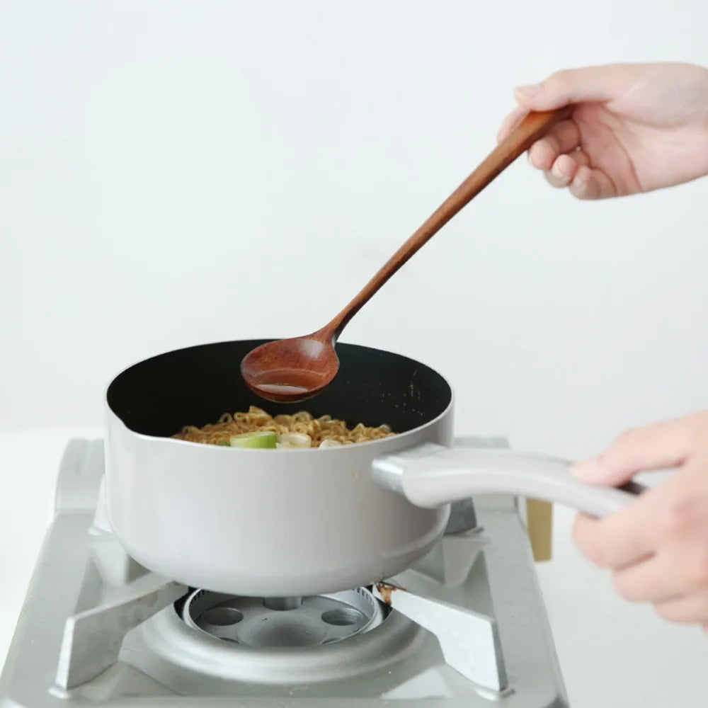 Long Handle Spoon Natural Wooden Soup Round Scoops Dessert Porridge Tea Coffee Wood Cooking Spoons Tableware Kitchen Supplies