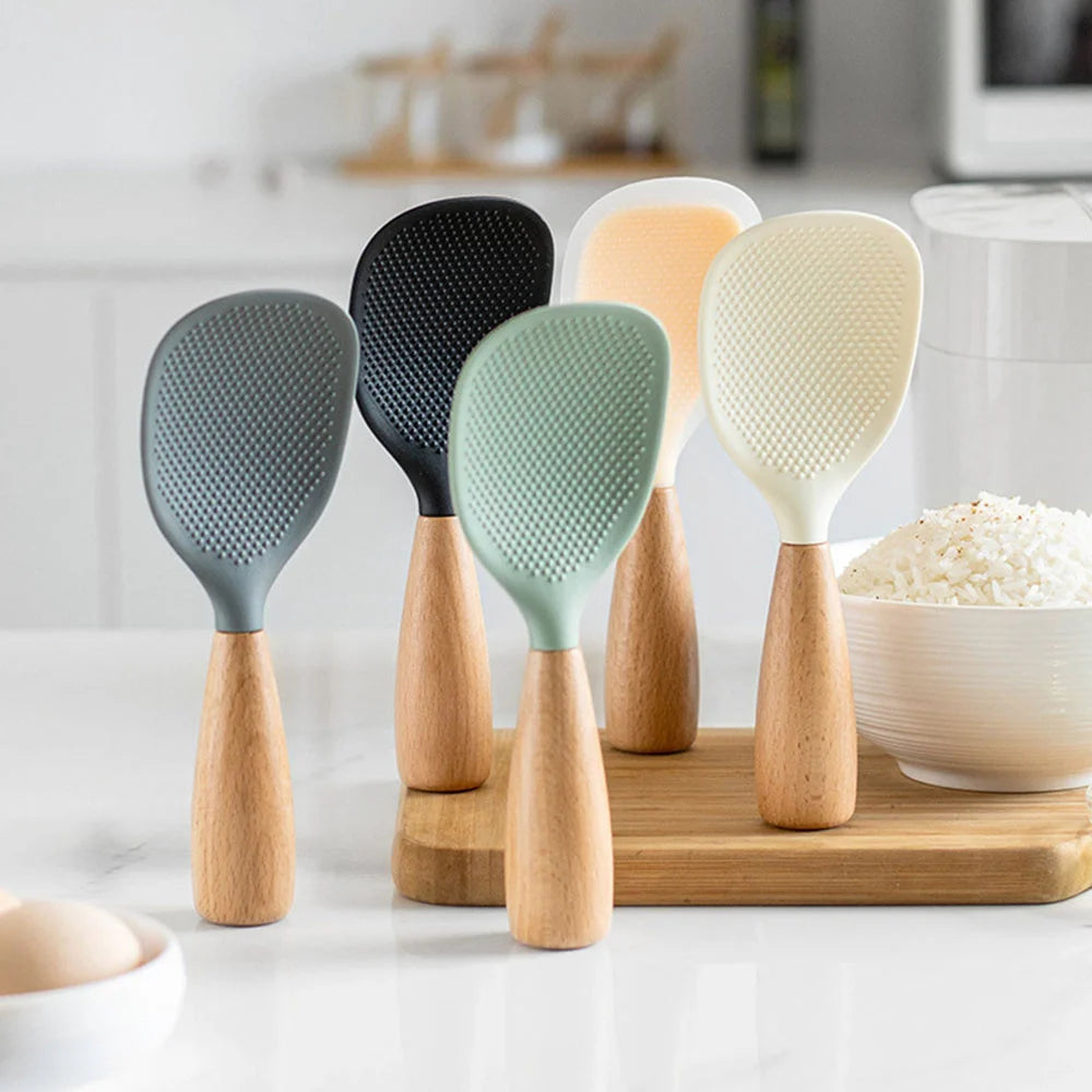 1Pcs Silicone Non-Stick Cooking High-Temperature-Resistant Spoon Anti-Scalding Pot Rice Durable Kitchen Gadgets Rice Spoon