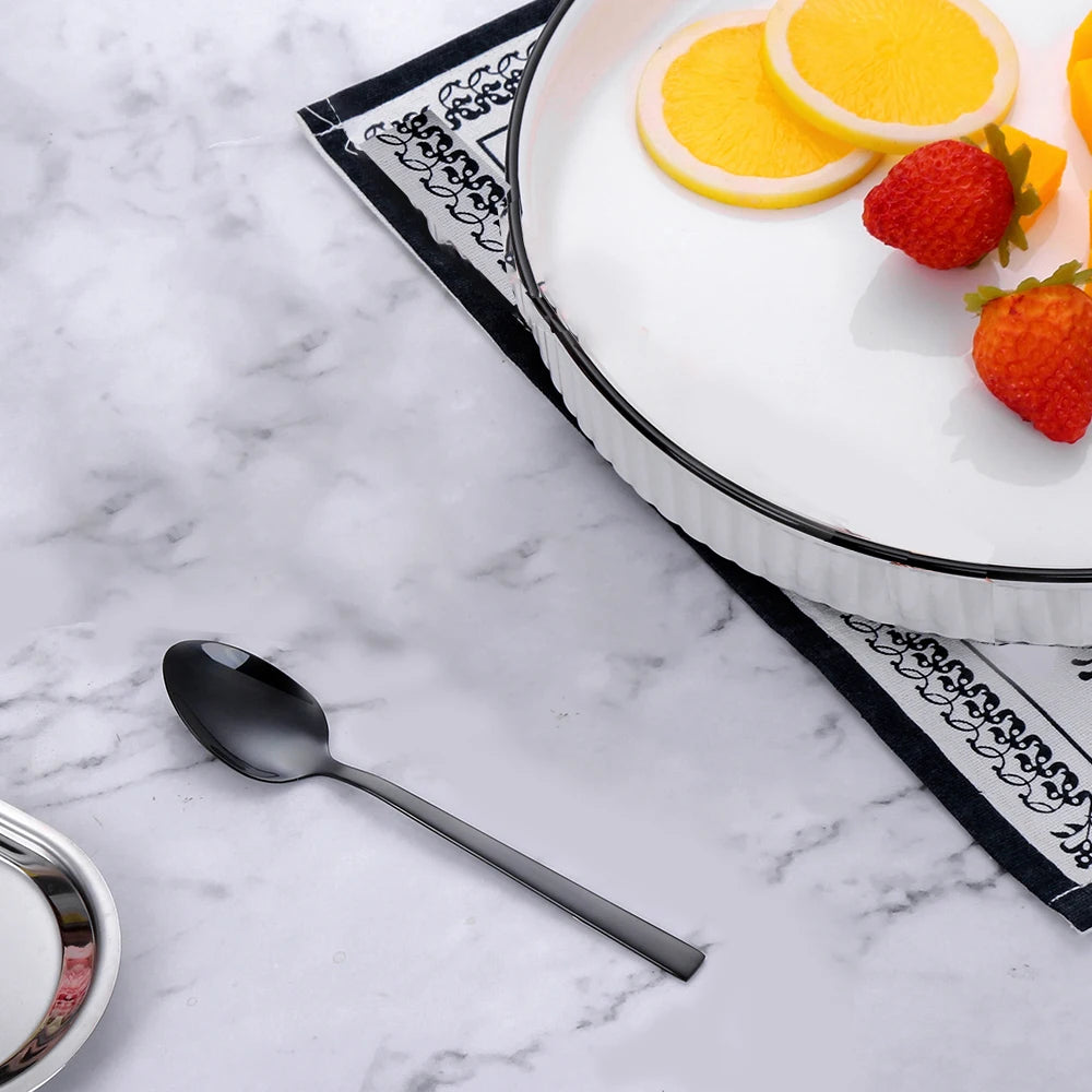 4/6/12 Pieces Stainless Steel Tea Spoon Black Stirring Spoon Ice Cream Cake Sliver Spoons Set Rose Gold Cutlery Mirror Tableware