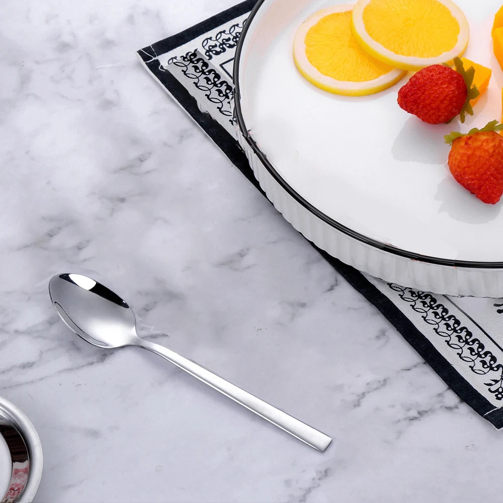 4/6/12 Pieces Stainless Steel Tea Spoon Black Stirring Spoon Ice Cream Cake Sliver Spoons Set Rose Gold Cutlery Mirror Tableware